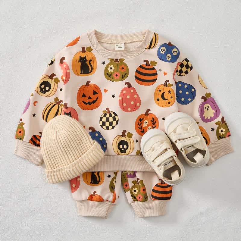 Baby Pumpkin Ghost Cat Print 2-teiliges Set - Beige - 3-5J - image 1