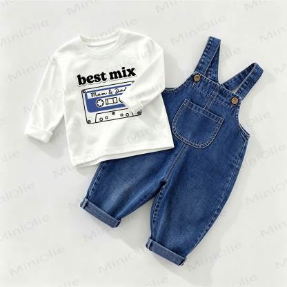 BEST MIX MOM & DAD Baby Denim Overalls und T-Stück 2-teiliges Set - Weiß & Blau - 2-3J - image 1
