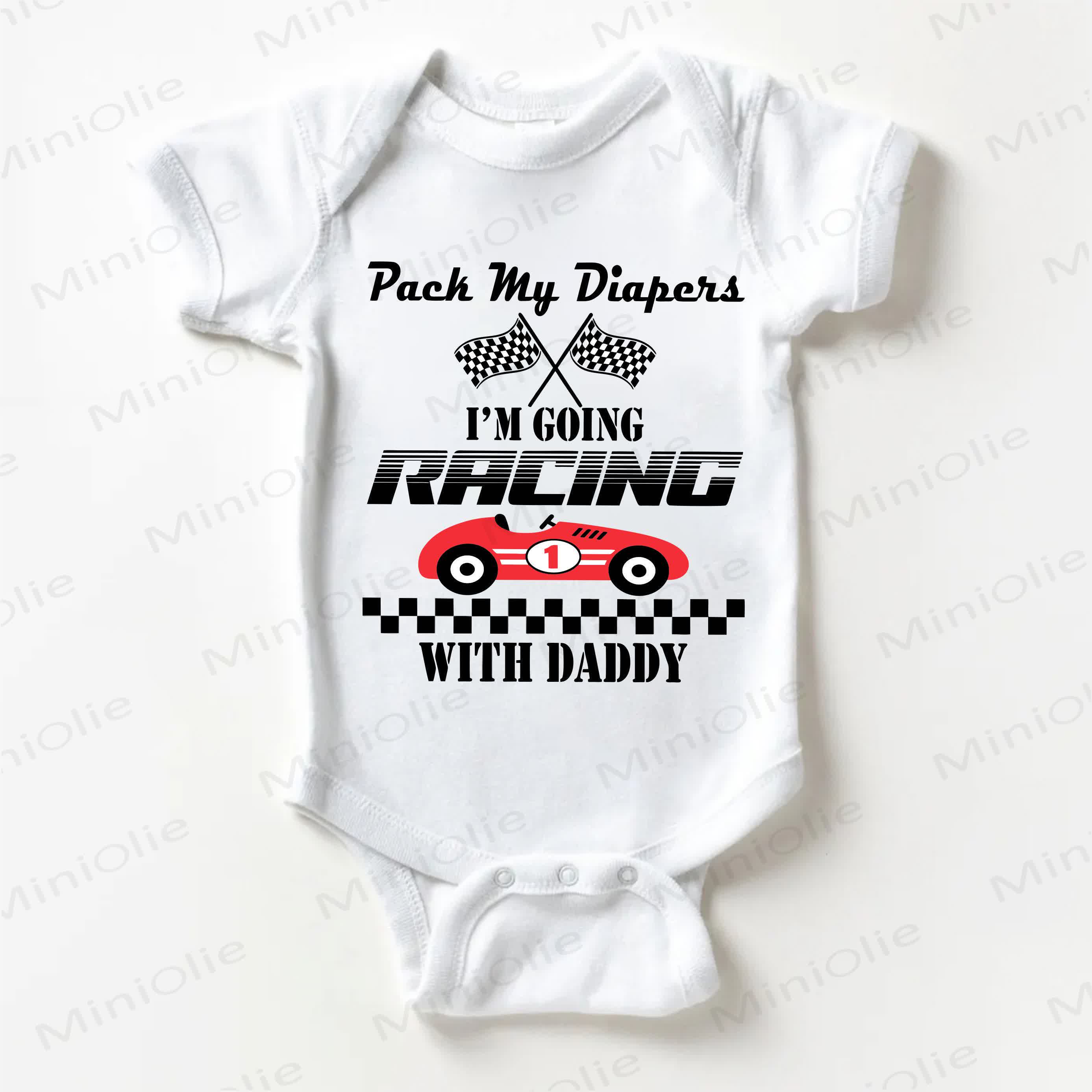 Pack meine Windeln , ich PACK MY DIAPERS I'M GOING RACING WITH DADDY! Weißer Baby - Weiß - 18-24M - image 1