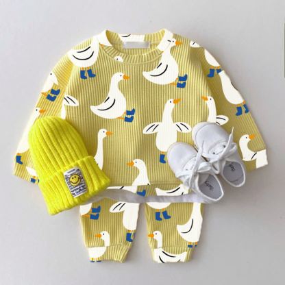 Baby Waffel Set mit Gänseprint , 2-teilig - Gelb - 2-3J - image 1