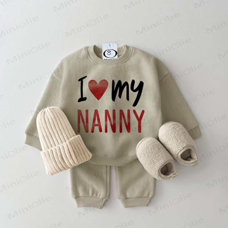 I LOVE MY NANNY – 2-teiliges Baby Sweatshirt Set in Grau Grün - Grau Grün - 2-3J - image 1