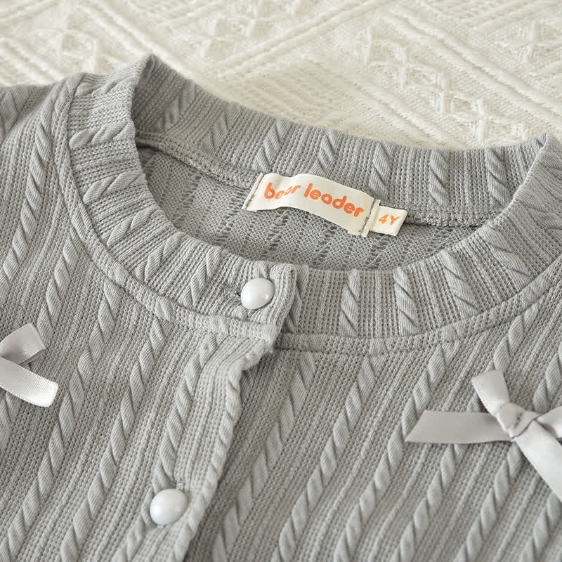 Zweiteiliges Set für Kleinkind : Graue Stricken mit Schleife und Rock - image 3