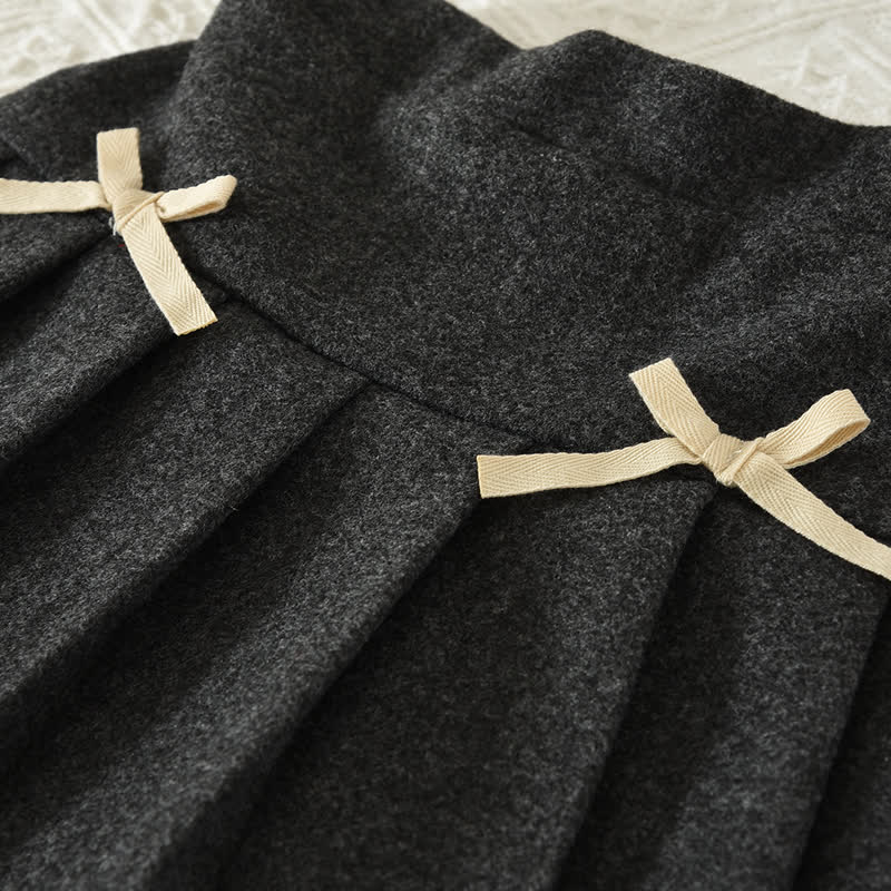 Zweiteiliges Set für Kleinkind : Graue Stricken mit Schleife und Rock - image 7