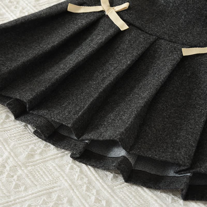 Zweiteiliges Set für Kleinkind : Graue Stricken mit Schleife und Rock - image 8