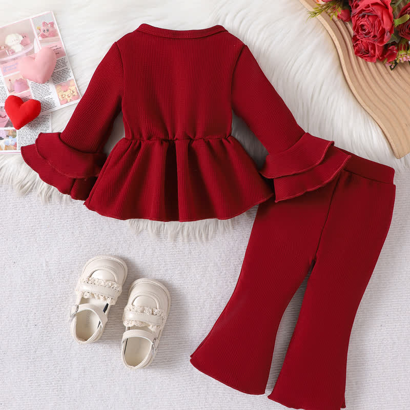 Zweiteiliges Set für Baby : Rotes, Gerippt Set mit Schleife und Hose - image 2