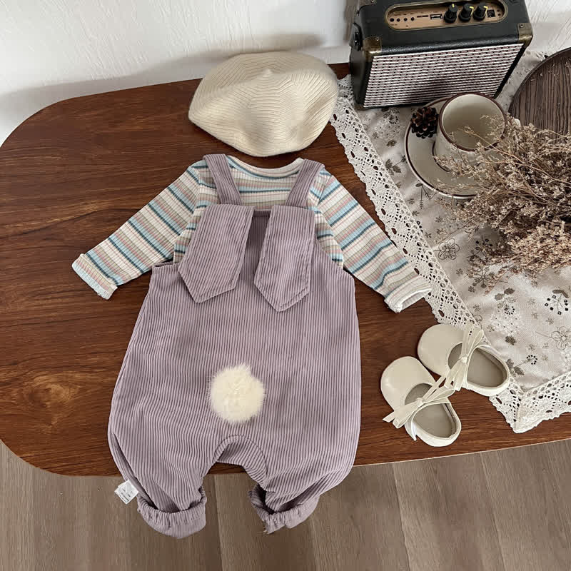 Baby Hase - Overalls mit lila Hasenmotiv oder Streifen Spitze - image 1