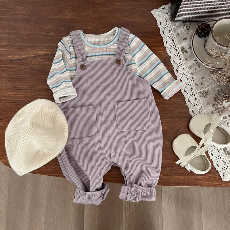 Baby Hase - Overalls mit lila Hasenmotiv oder Streifen Spitze - image 2