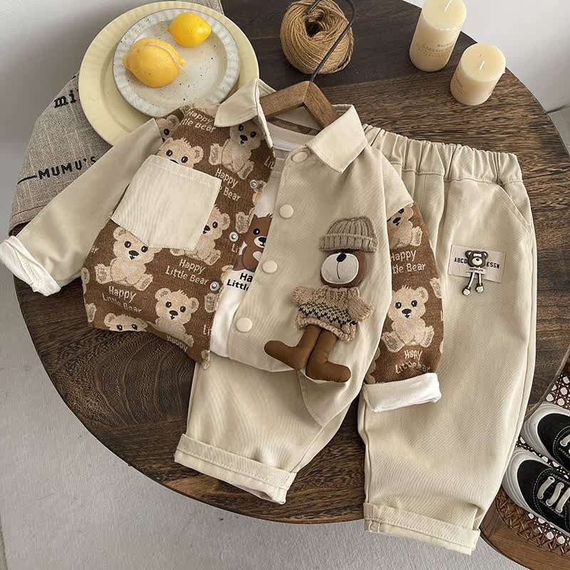 3-teiliges Set für Baby : Jacke und Hose mit Bär - Beige - 4-5J - image 2