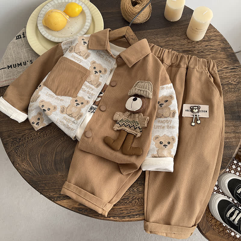 3-teiliges Set für Baby : Jacke und Hose mit Bär - Braun - 4-5J - image 3