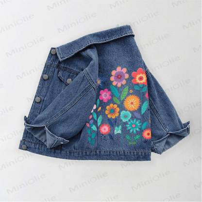 Bunt Jeansjacke mit Blumen für Kleinkind - Blau - 10-11J - image 1