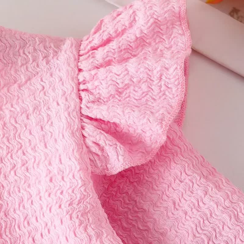 Zweiteiliges Set für Kleinkind : Rosa Rüschenärmel- Spitze und Denim - image 4