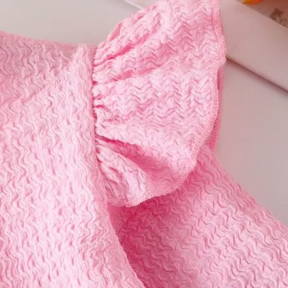 Zweiteiliges Set für Kleinkind : Rosa Rüschenärmel- Spitze und Denim - image 4