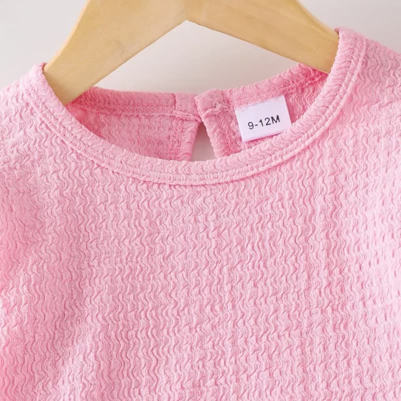 Zweiteiliges Set für Kleinkind : Rosa Rüschenärmel- Spitze und Denim - image 3