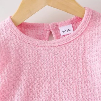 Zweiteiliges Set für Kleinkind : Rosa Rüschenärmel- Spitze und Denim - image 3
