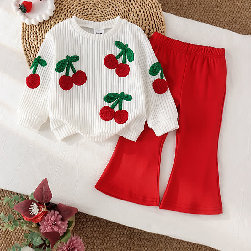 Zweiteiliges Set für Baby und Kleinkind , Mädchen , Kirsche , Stricken und Hose - Rot - 2-3J - image 1