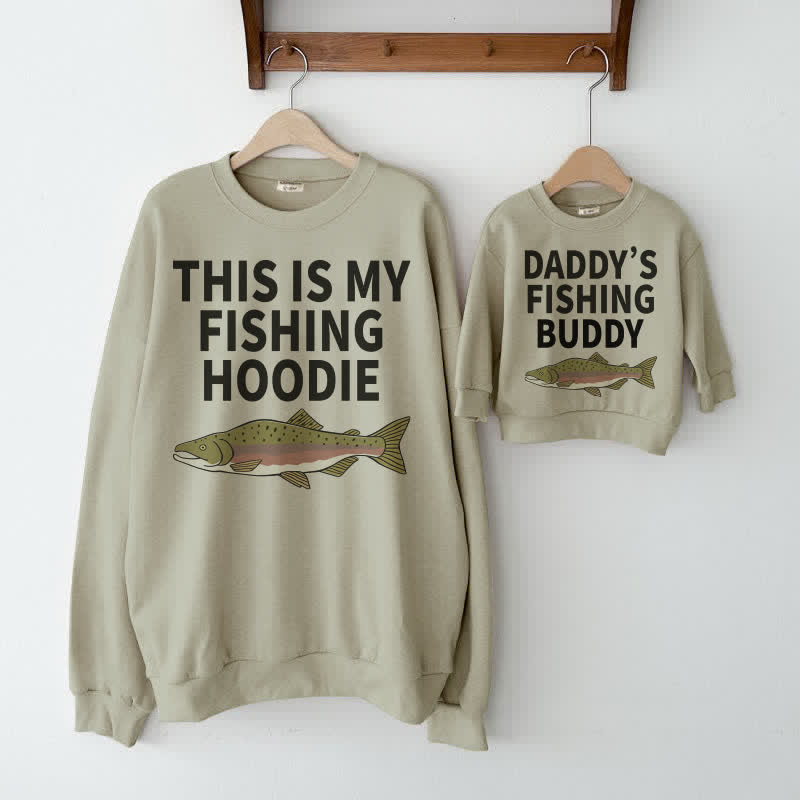 THIS IS MY FISHING HOODIE/DADDY'S FISHING BUDDY Grau Grün Familien Sweatshirt  - Grau Grün - XL - image 1