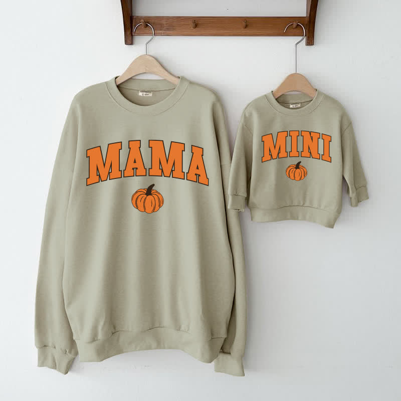 MAMA/MINI Kürbis Familien Sweatshirt  - Grau Grün - XL - image 1