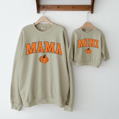 MAMA/MINI Kürbis Familien Sweatshirt  - Grau Grün - XL - image 1