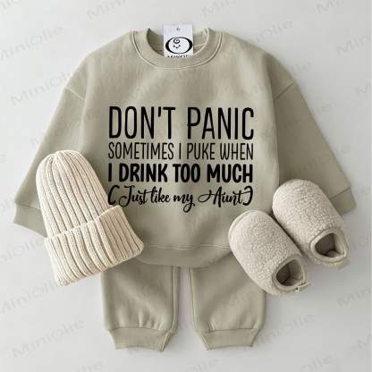 DON'T PANIC SOMETIMES I PUKE WHEN I DRINK TOO MUCH (genau wie MY AUNT). Baby Sweatshirt Set, 2-teilig , Grau Grün - Grau Grün - 2-3J - image 1