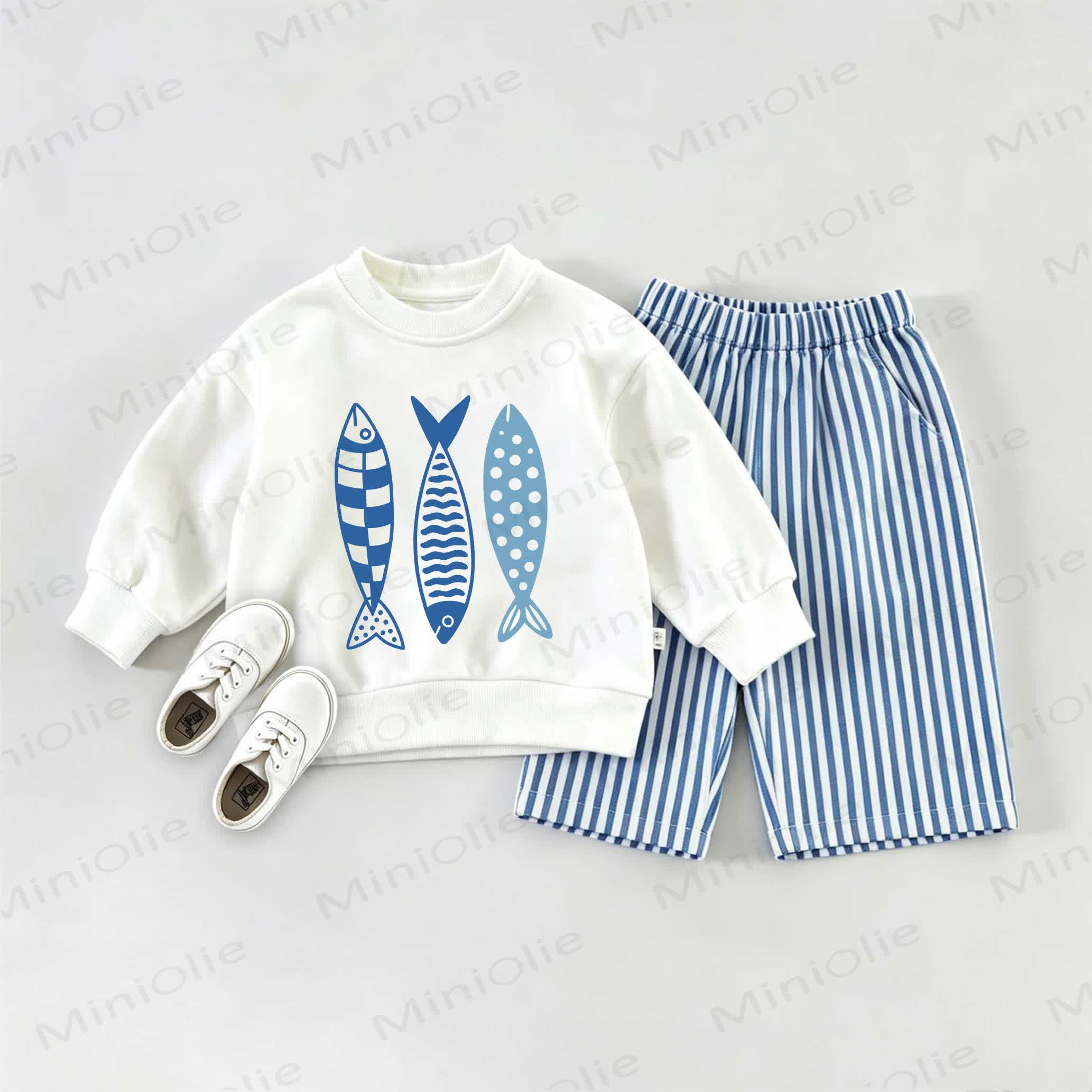 Baby Sweatshirt mit Fisch , 2-teiliges Set - Weiß & Blau - 2-3J - image 1