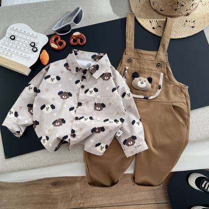 2-teiliges Set aus Overalls und Bär mit Bärenmuster für Baby und Kleinkind (Jungen) - Braun - 3-4J - image 2