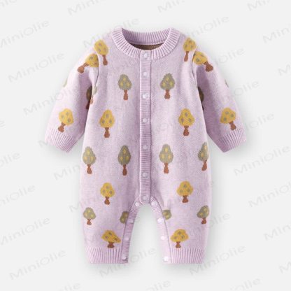 Baby Strampler mit Waldmotiv, Stricken und langen Strampler - Lila - 18-24M - image 3