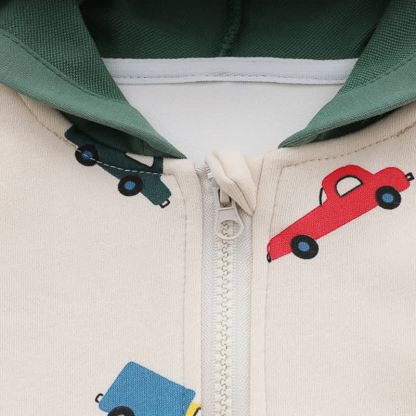 Dreiteiliges Set für Baby ( Kleinkind ): Kapuzenjacke mit Auto -Print und Denim - image 6