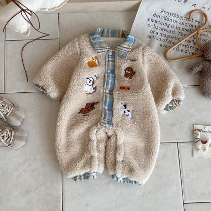 Baby Strampler mit Tier und Plaid - Beige - 18-24M - image 1