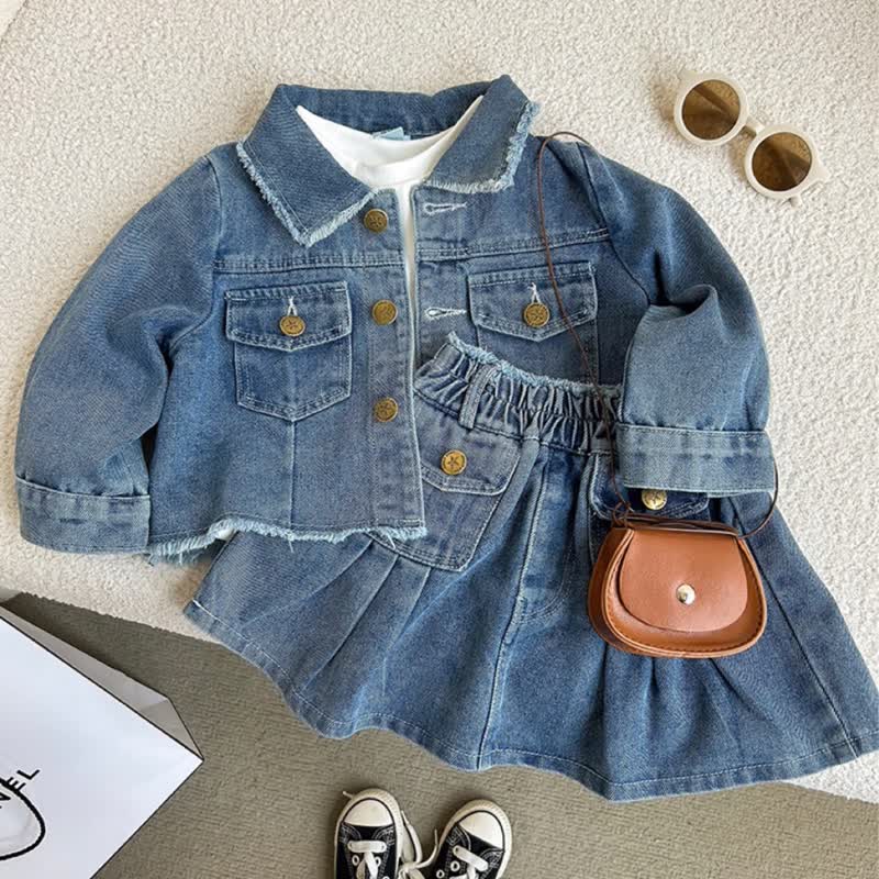Zweiteiliges Set aus Denim und Rock mit ausgefranstem Saum für Kleinkind - image 3