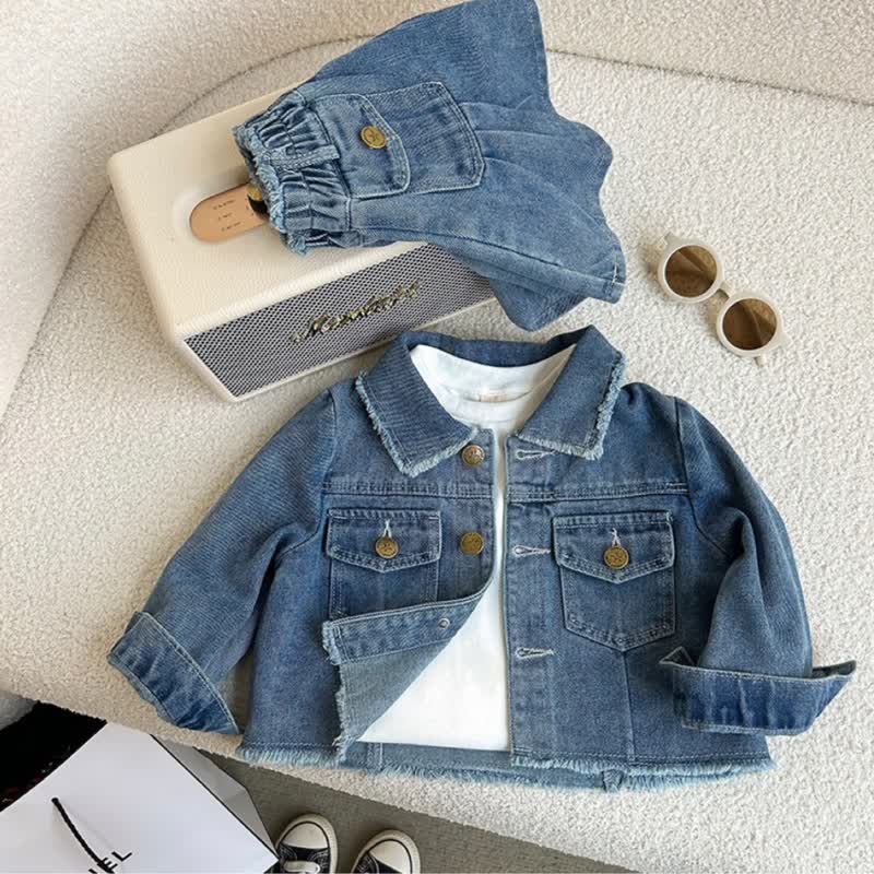 Zweiteiliges Set aus Denim und Rock mit ausgefranstem Saum für Kleinkind - image 4