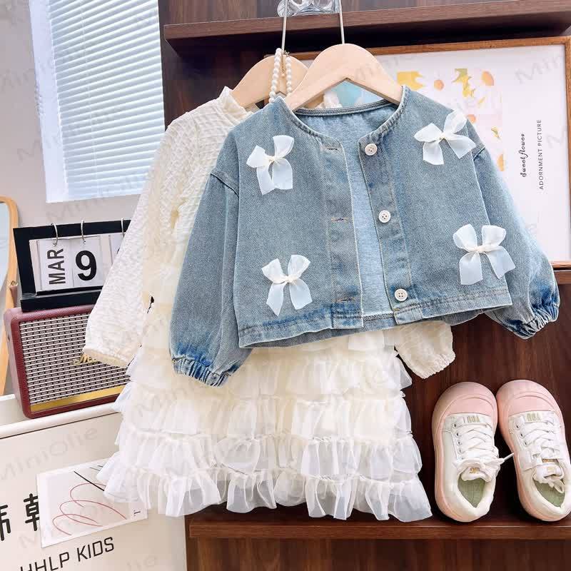 Set aus Jeansjacke und Kleid mit Schleife für Kleinkinder - image 4