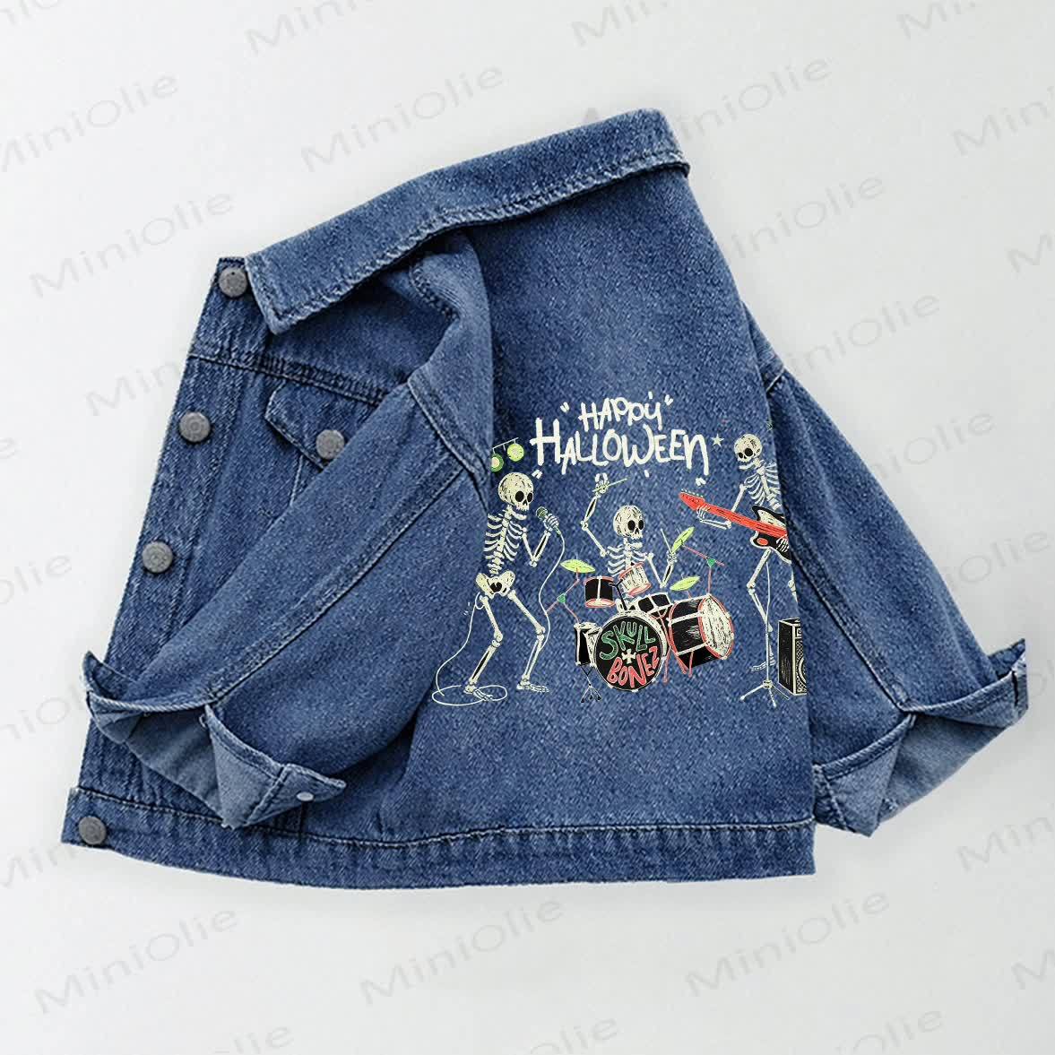 HAPPY HALLOWEEN! Jeansjacke mit Skelett-Print für Kleinkind - Blau - 10-11J - image 1