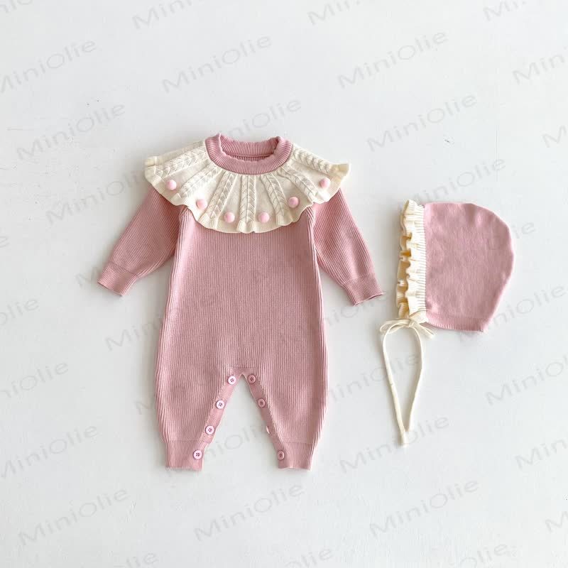 Baby Stricken mit Rüschenkragen und Strampler Hut - image 5