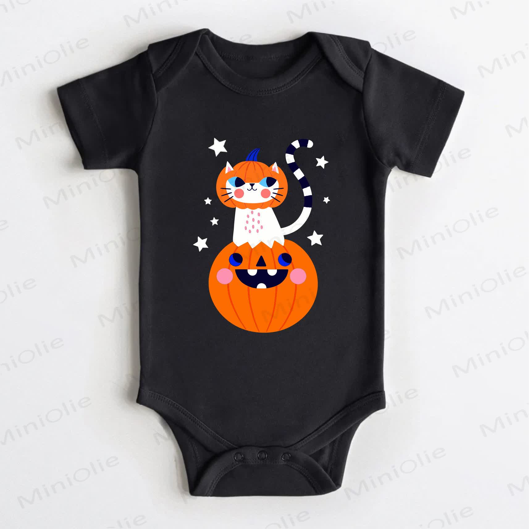 Schwarz Baby Bodysuit mit Halloween-Katzen-Kürbis-Print - Schwarz - 18-24M - image 1