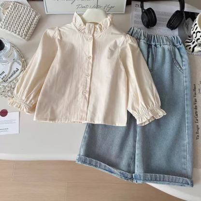3-teiliges Set aus Rüschen Denim für Kleinkind und Mädchen - image 4
