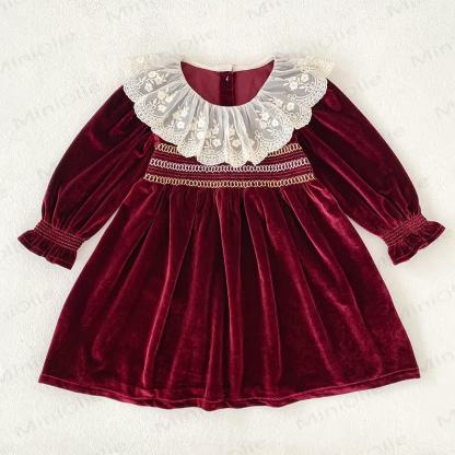 Baby und Bodysuit aus burgunderfarbenem Lace mit Kleid - Rotes Kleid - 6-7J - image 6