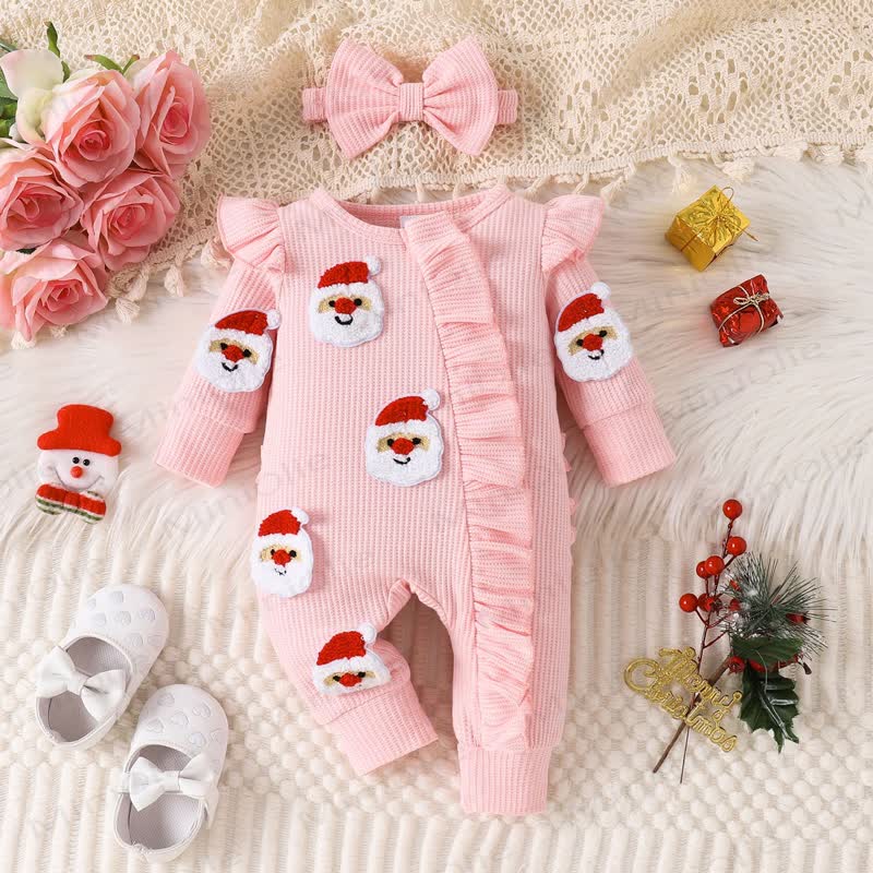 Baby Weihnachten -Applikation- Strampler mit Schleife - Rosa - 3-6M - image 2