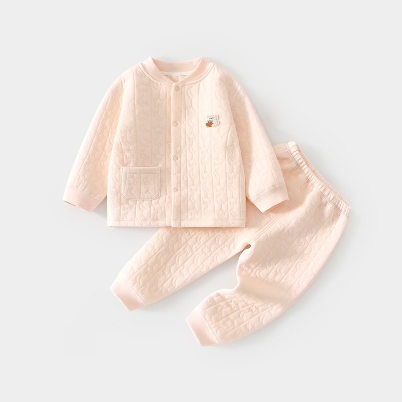 Baby Schlafanzug Set mit Gesteppt Bär und Druckknöpfen vorne, 2-teilig - Rosa - 2-3J - image 3