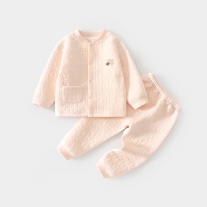 Baby Schlafanzug Set mit Gesteppt Bär und Druckknöpfen vorne, 2-teilig - Rosa - 2-3J - image 3