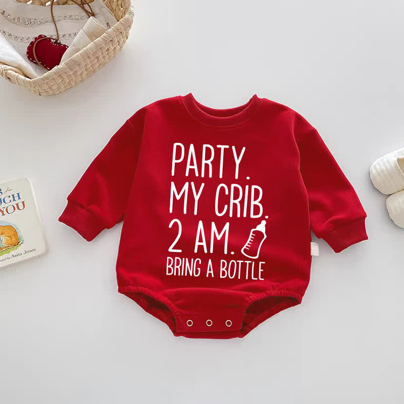 PARTY. MY CRIB. 2 AM. BRING A BOTTLE MIT. Bodysuit Baby . - Rot - 18-24M - image 1