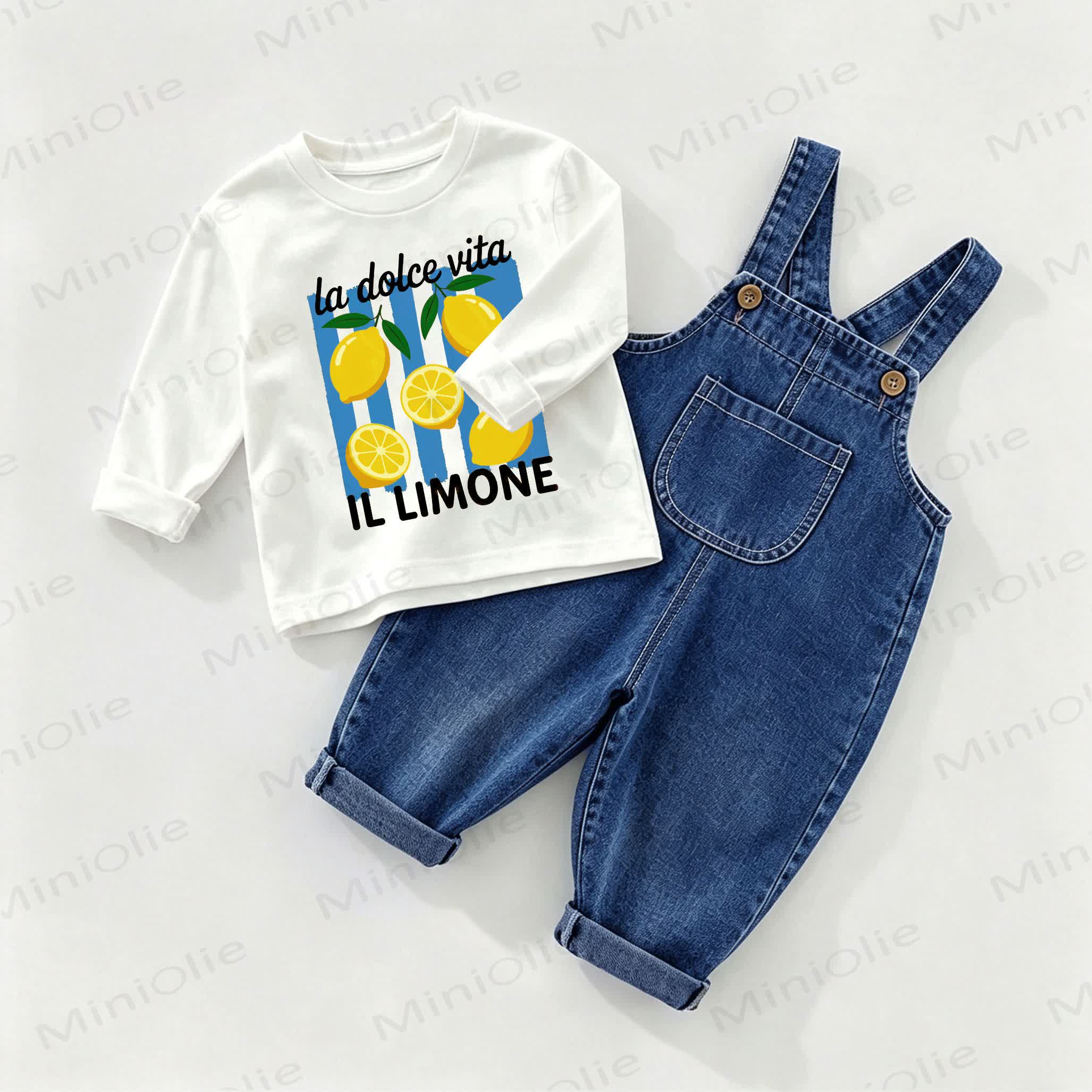 LA DOLCE VITA IL LIMONE Baby Overalls und T-Stück , 2-teiliges Set - Weiß & Blau - 2-3J - image 1