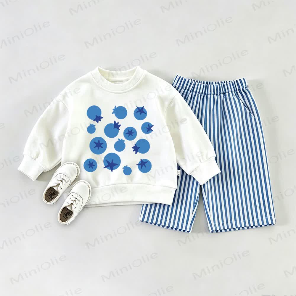 2-teiliges Set mit Sweatshirt und Baby -Blaubeer-Print - Weiß & Blau - 2-3J - image 1