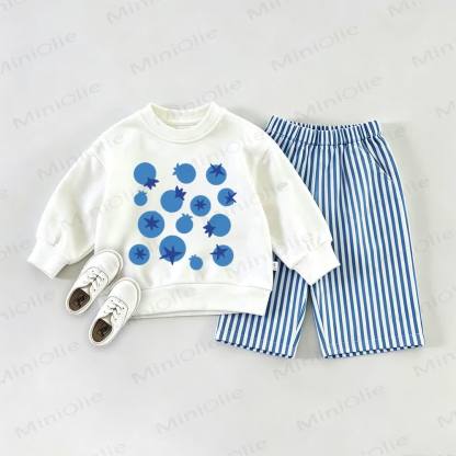 2-teiliges Set mit Sweatshirt und Baby -Blaubeer-Print - Weiß & Blau - 2-3J - image 1