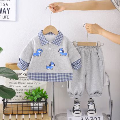 Baby Kleinkind - Set mit kariertem Sweatshirt und Hose im Lagenlook, 2-teilig - Grau - 4-5J - image 2