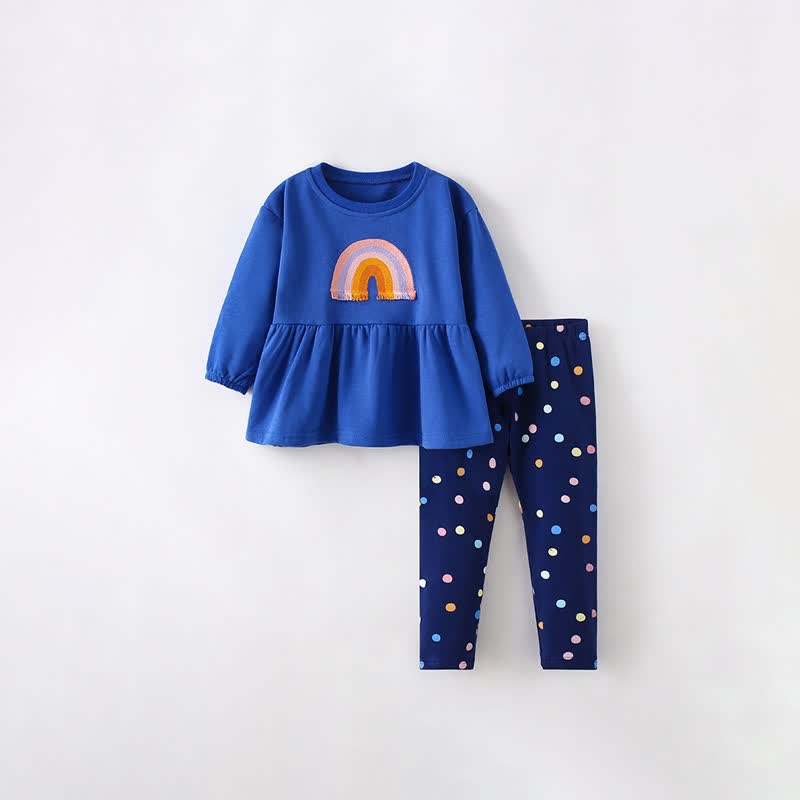 Zweiteiliges Set für Kleinkind : Blau Regenbogen -Peplum- Spitze und Gamaschen - Blau - 10-11J - image 2