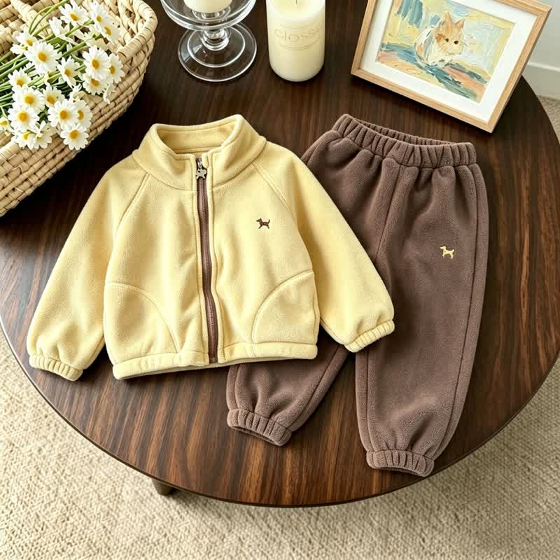 2-teiliges Set aus Vlies und Hose mit Gestickt Welpenmotiv für Kleinkind - Gelb - 10-11J - image 1