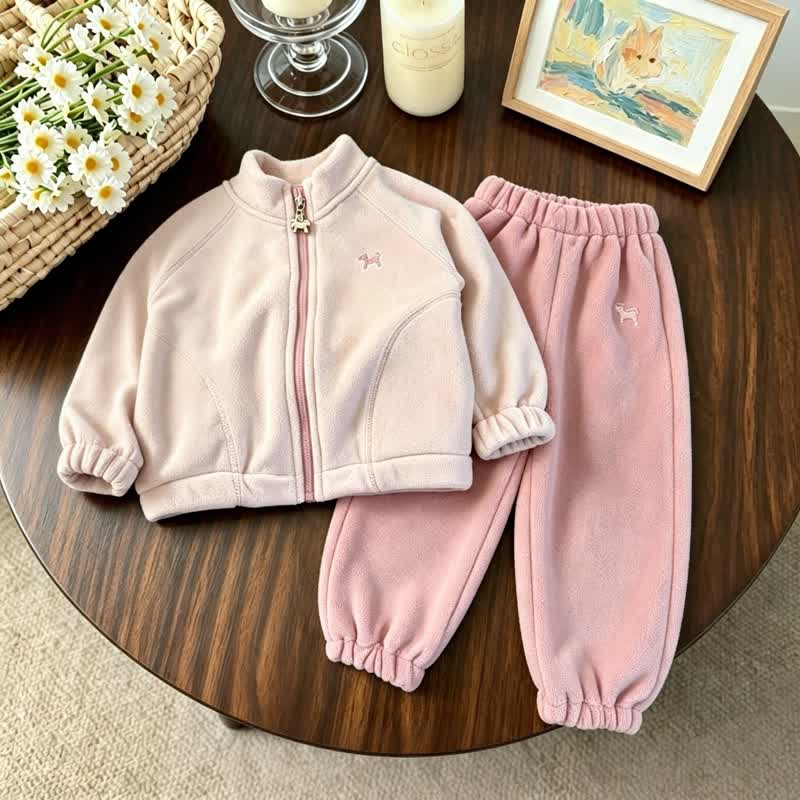 2-teiliges Set aus Vlies und Hose mit Gestickt Welpenmotiv für Kleinkind - Rosa - 10-11J - image 3
