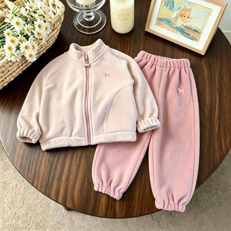 2-teiliges Set aus Vlies und Hose mit Gestickt Welpenmotiv für Kleinkind - Rosa - 10-11J - image 3