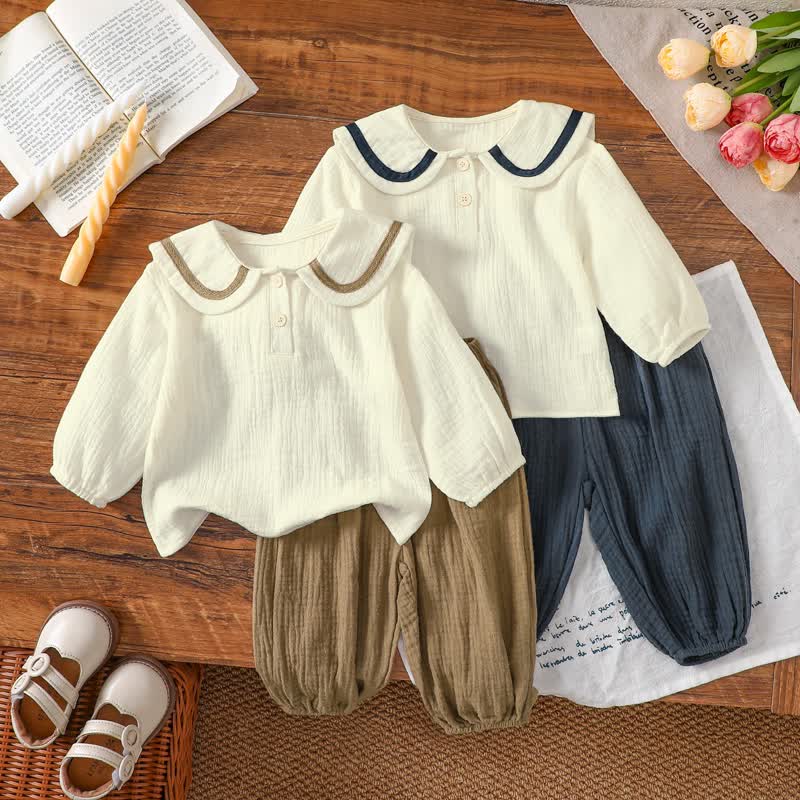 2-teiliges Set für Kleinkind-Mädchen : Spitze und Hose mit Peter-Pan-Kragen - image 1
