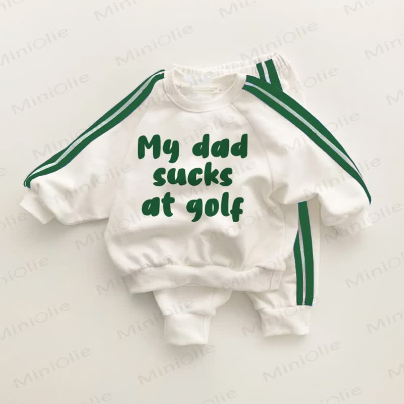 MY DAD SUCKS AT GOLF Baby Kleinkind Grün Streifen 2-teiliges Set - Weiß & Grün - 3-5J - image 1